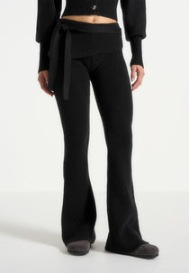 Knitted Fit & Flare Leggings with Belt - Black