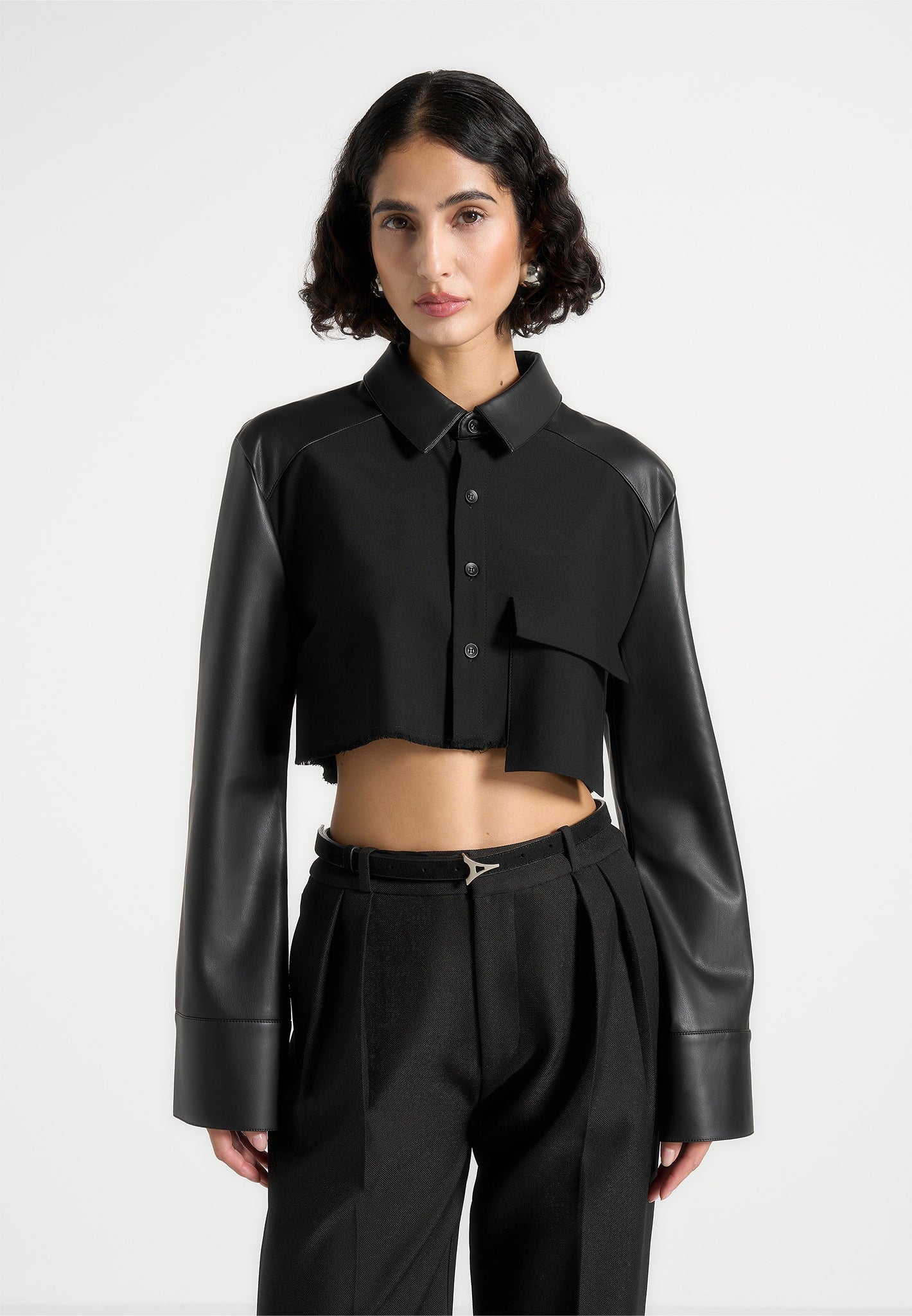 bernadette-leather-contrast-cropped-shirt-black