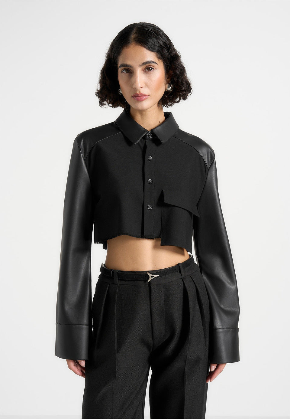 bernadette-leather-contrast-cropped-shirt-black