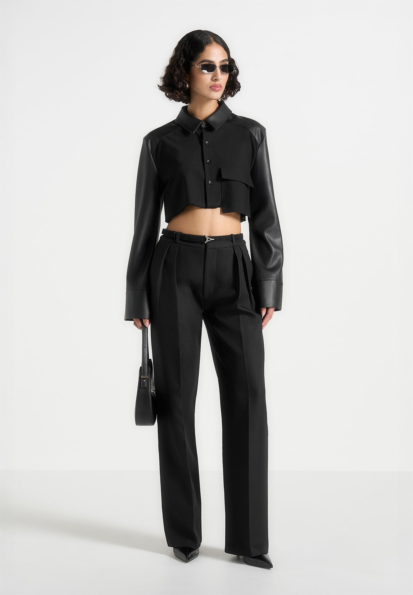 bernadette-leather-contrast-cropped-shirt-black