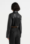 Bernadette - Leather Contrast Cropped Shirt - Black