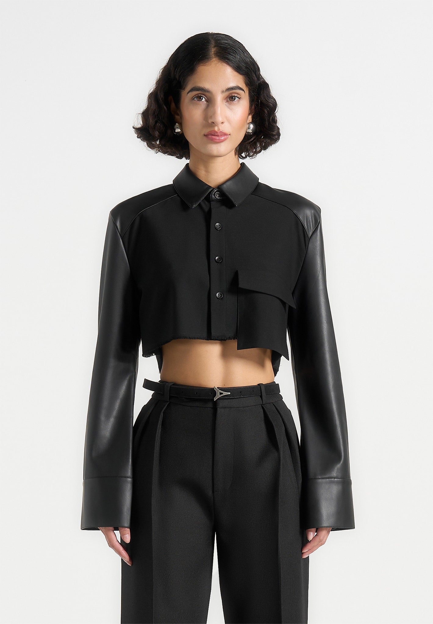 bernadette-leather-contrast-cropped-shirt-black