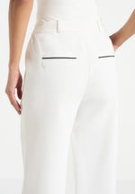 Contrast Piped Pleated Trousers - White/Black