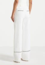 Contrast Piped Pleated Trousers - White/Black