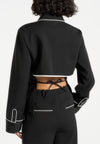 Contrast Piped Backless Tie Shirt - Black/White
