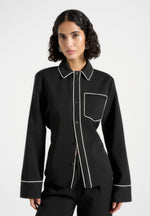 Contrast Piped Backless Tie Shirt - Black/White