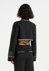Contrast Piped Backless Tie Shirt - Black/White