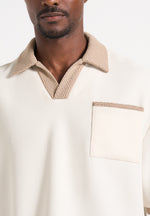 Brice - Boxy Crochet Detail Polo Shirt - Cream