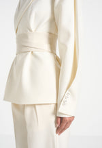 Marie - Twist Sleeve Tailored Blazer with Belt - Cream