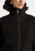 Jamie - Unisex Speckled Wool Zip Through Jacket - Black