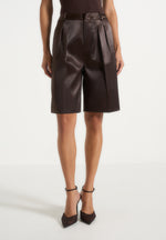 Lorette - Satin Double Pleat Shorts - Brown