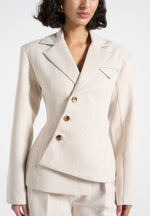 Thalia - Tailored Asymmetric Double Breasted Blazer - Light Beige