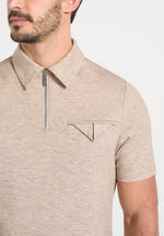 Cassian - Marl Zip Polo Shirt - Beige Marl