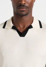 Lambert - Contrast Detail Knit Polo Shirt - Cream