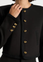 Madeline - Cropped Tailored Jacket With Braided Trim - Black