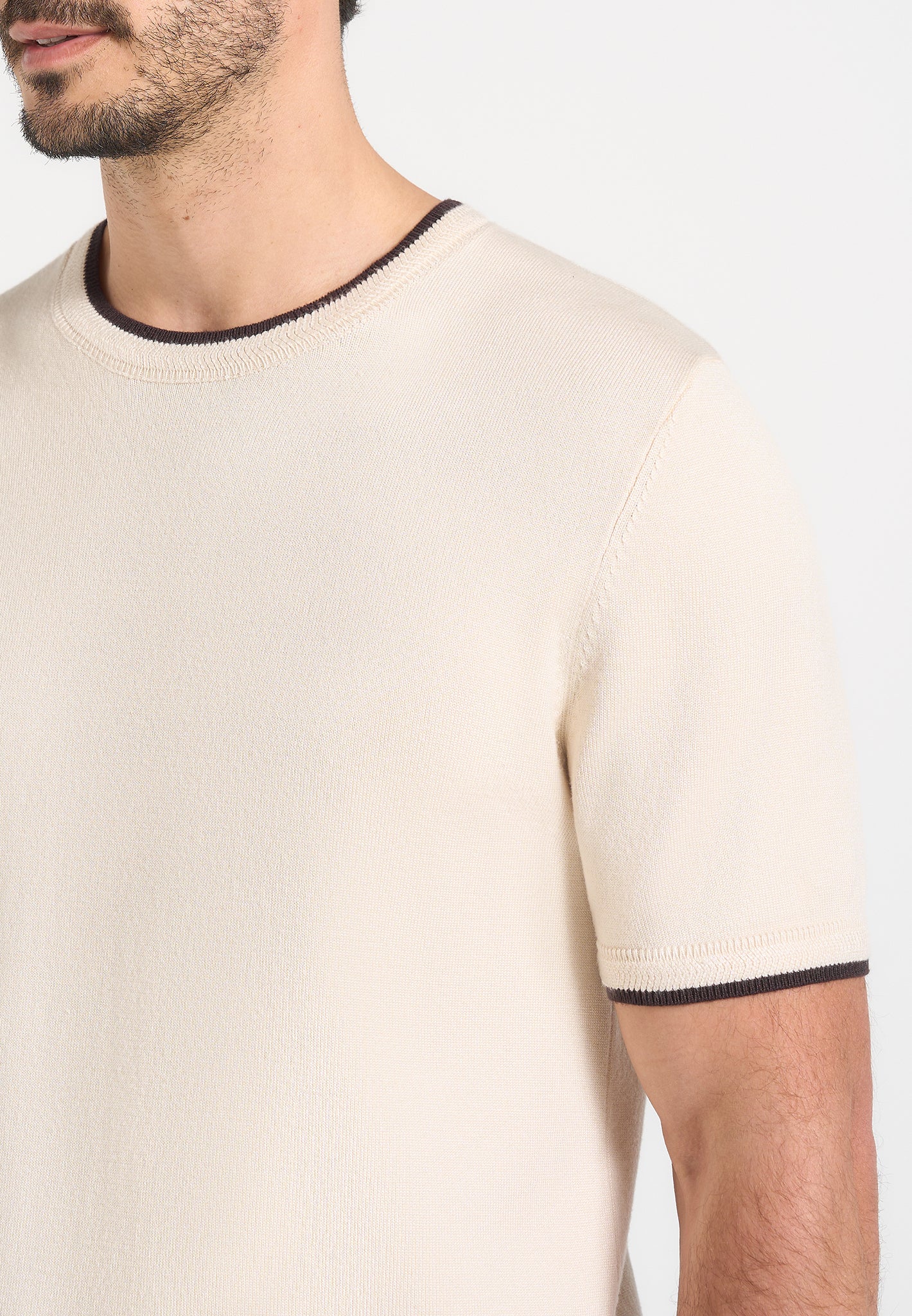 Wyatt - Contrast Knit T-Shirt - Cream