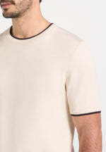 Wyatt - Contrast Knit T-Shirt - Cream