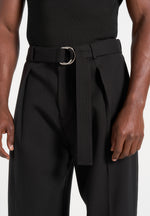Loic - Wide Leg Tailored Trousers With Belt - Black