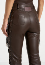 Ambre - Leather Lace Up Flared Trousers - Brown