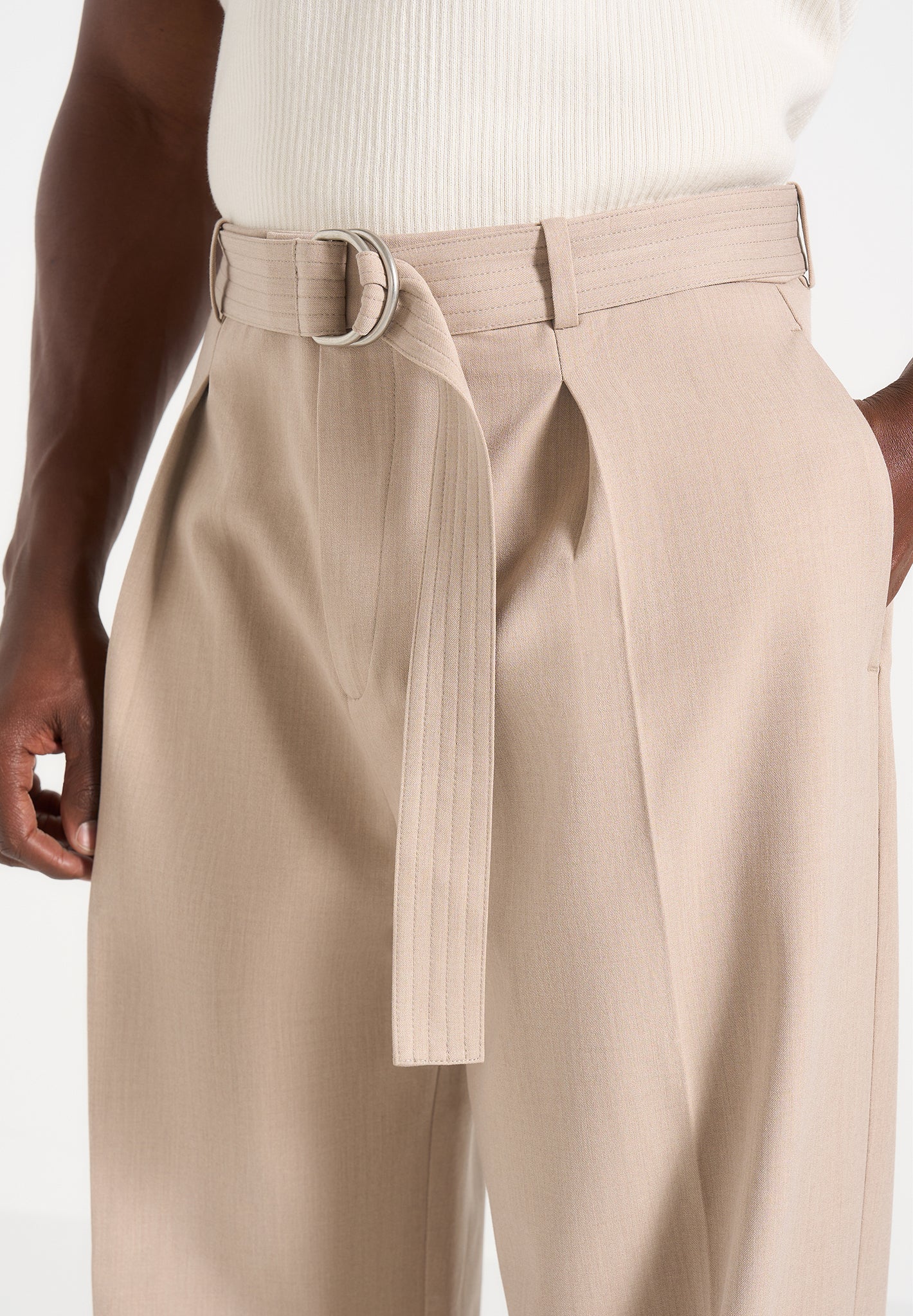 Loic - Wide Leg Tailored Trousers With Belt - Taupe