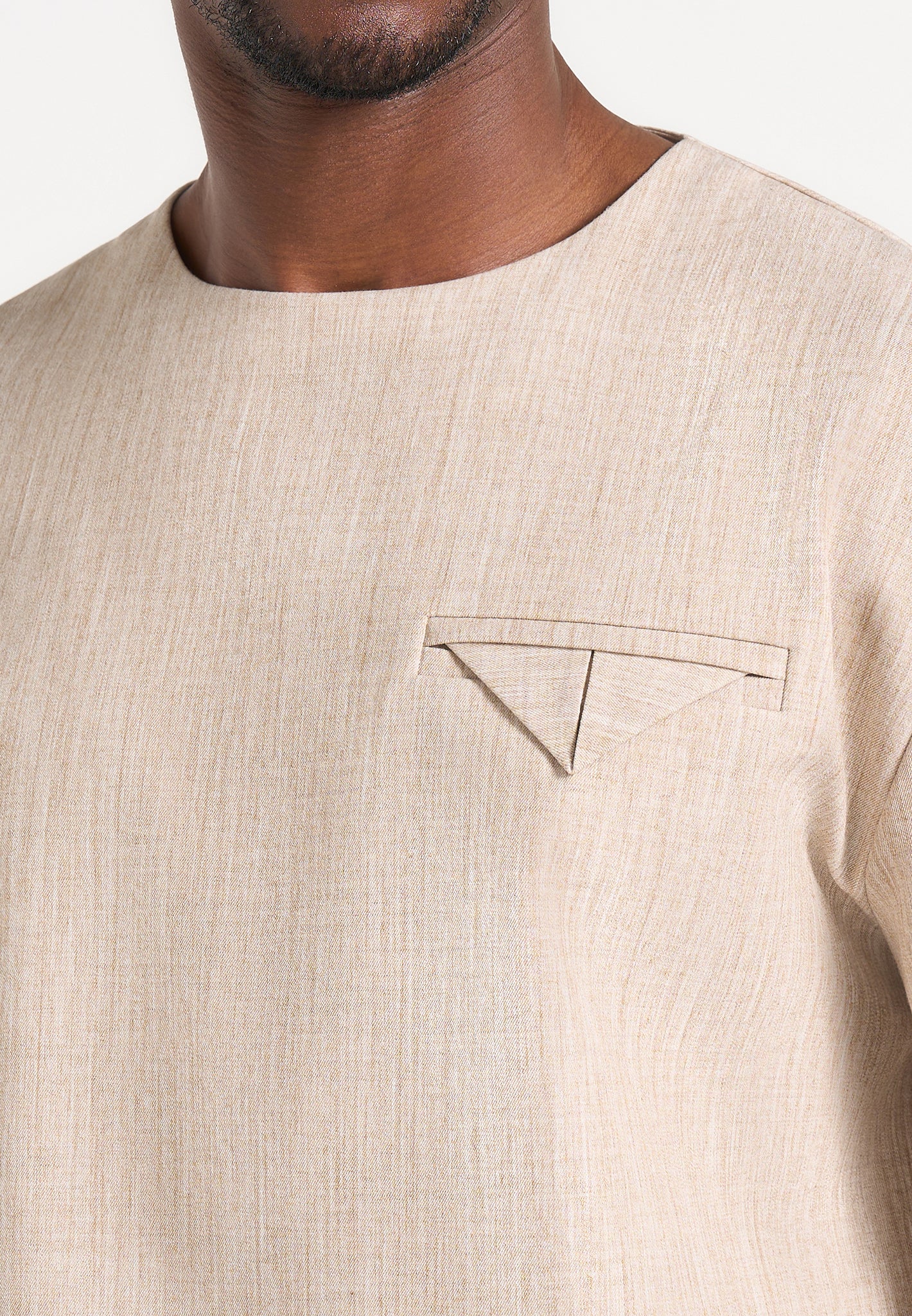 Leon - Boxy Cropped Hatched T-Shirt - Beige