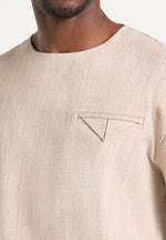 Leon - Boxy Cropped Hatched T-Shirt - Beige