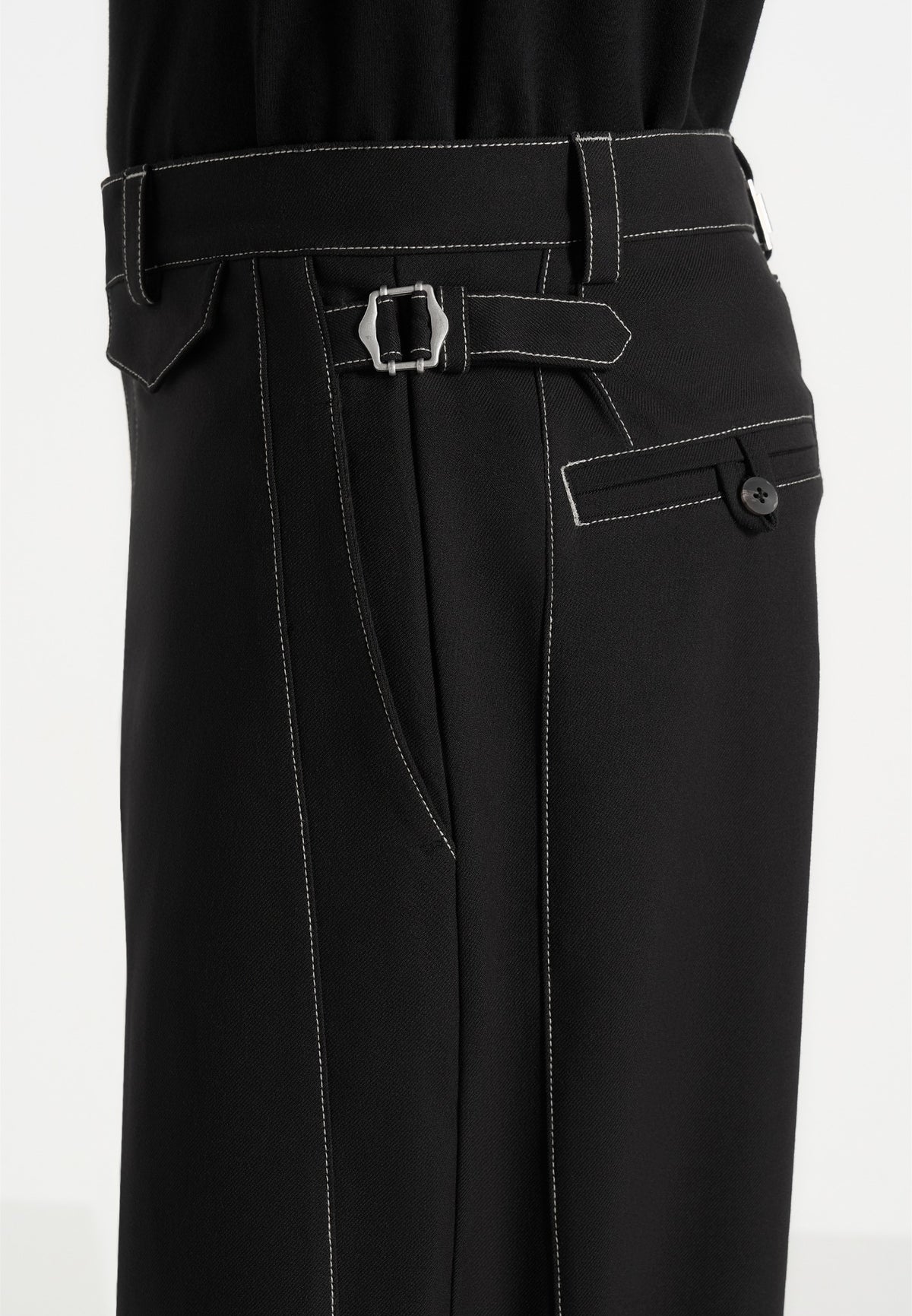 Marceau - Contrast Stitch Barrel Leg Wool-Blend Trousers - Black