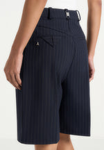 Lorette - Pinstripe Double Pleat Tailored Shorts - Navy