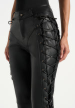 Ambre - Leather Lace Up Flared Trousers - Black
