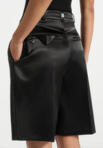 Lorette - Satin Double Pleat Shorts - Black