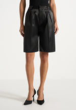 Lorette - Satin Double Pleat Shorts - Black