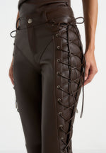 Ambre - Leather Lace Up Flared Trousers - Brown