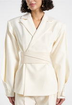 Marie - Twist Sleeve Tailored Blazer with Belt - Cream