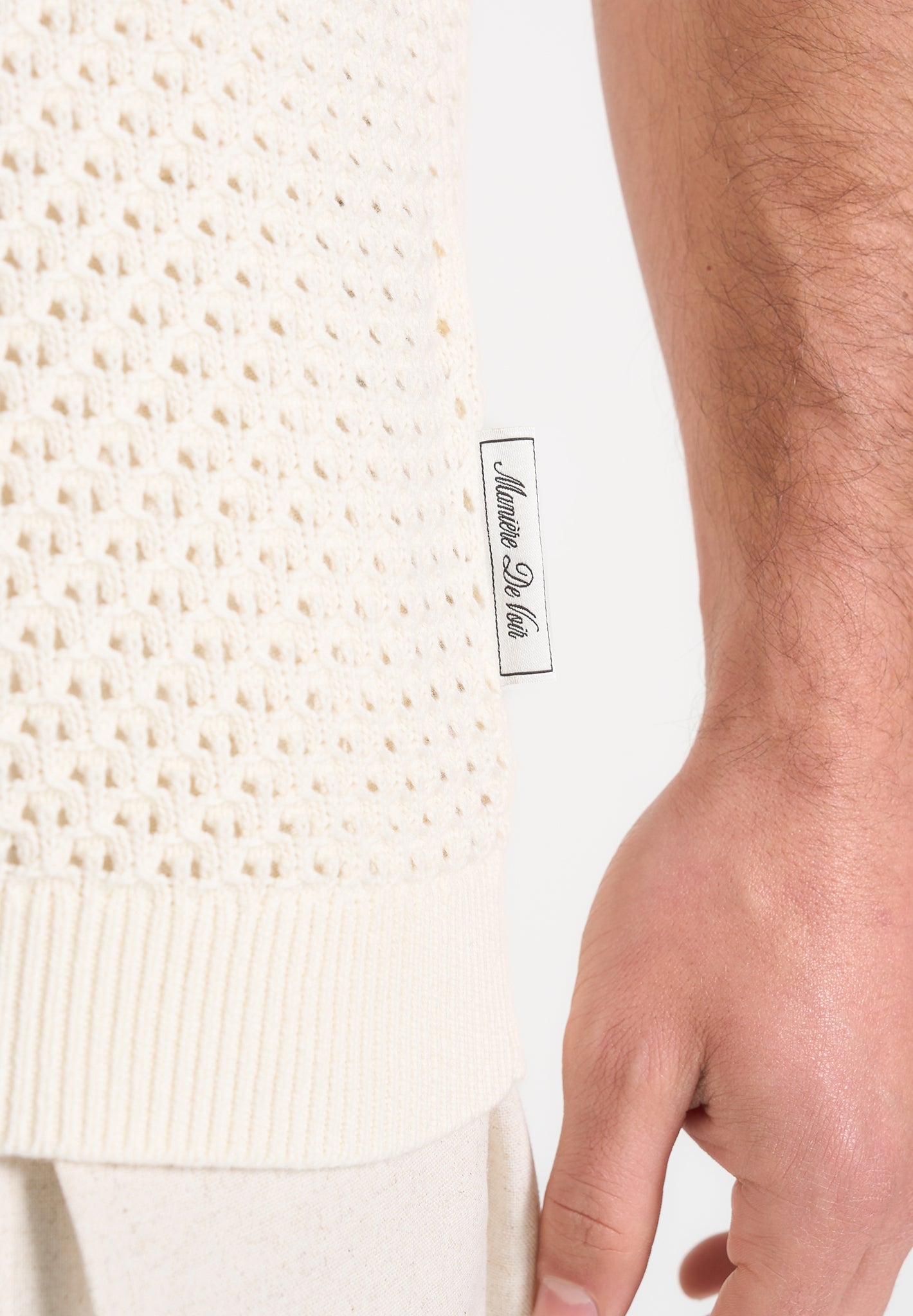 Conrad - Open Knit Polo Shirt - Cream