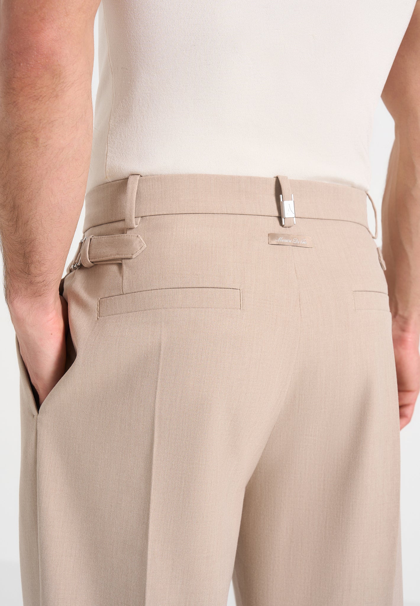 Pierre - Twin Pleat Tailored Trousers - Beige