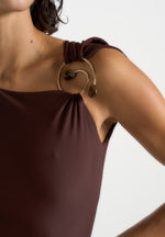 Rania - Asymmetric Draped Midaxi Dress - Brown