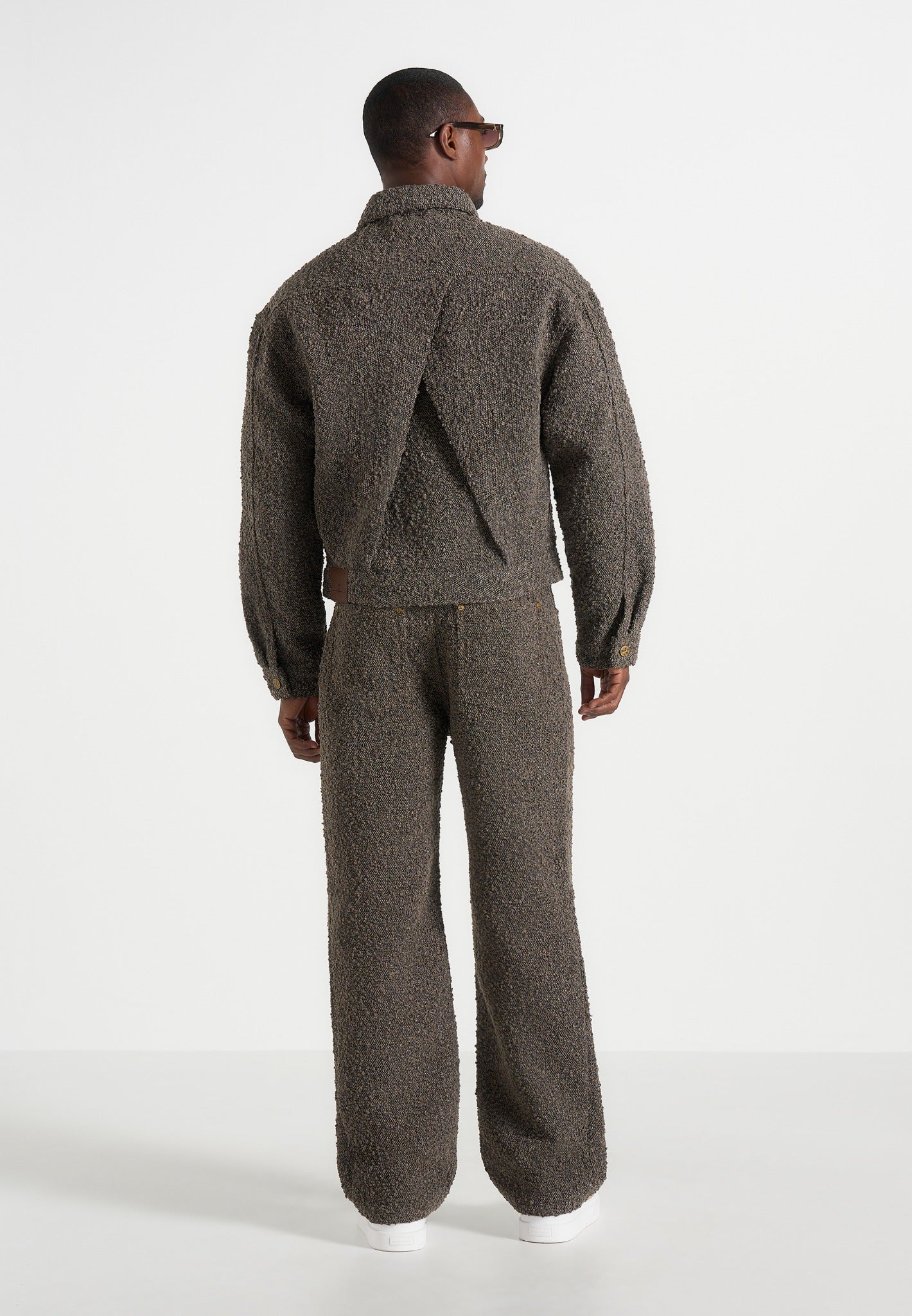 Damien - Boucle Denim Jacket With Back Pleat - Brown 