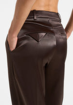 Julie - Satin Tailored Twin Pleat Trousers - Brown