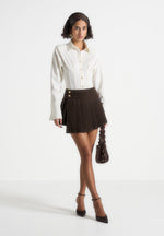 Joëlle - Wool Asymmetric Pleated Mini Skirt - Brown