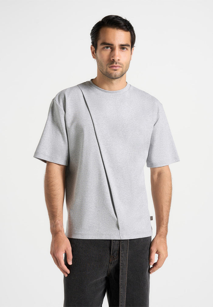 Hugo - Relaxed Fit Cotton T-Shirt With Pleat - Grey