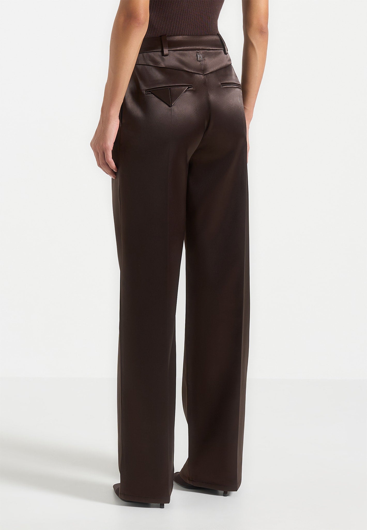 Julie - Satin Tailored Twin Pleat Trousers - Brown