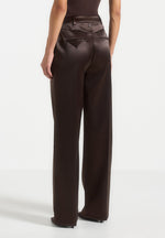 Julie - Satin Tailored Twin Pleat Trousers - Brown