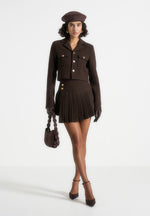 Joëlle - Wool Asymmetric Pleated Mini Skirt - Brown