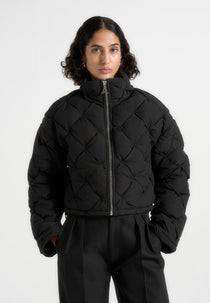 Woven Interlock Puffer Jacket - Black