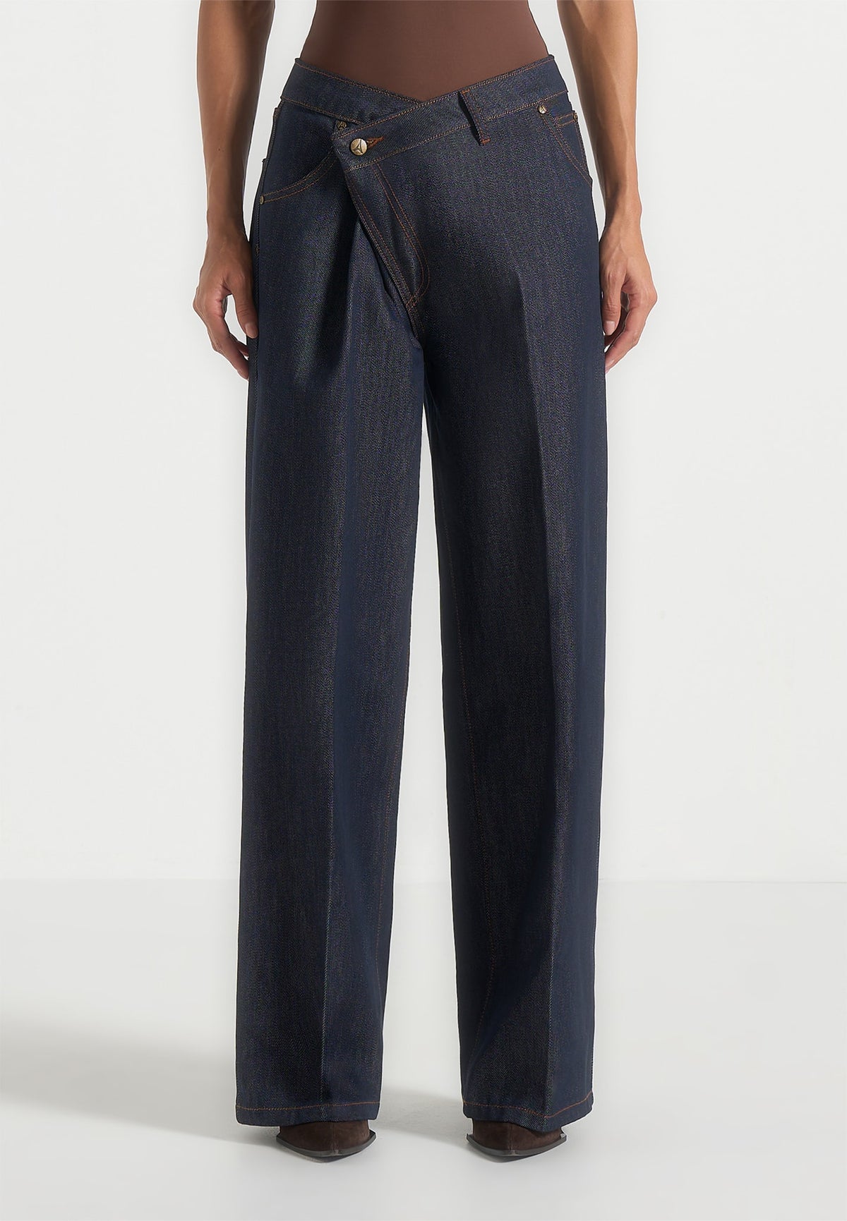 Astrid - Wrapover Wide Leg Denim Jeans - Indigo
