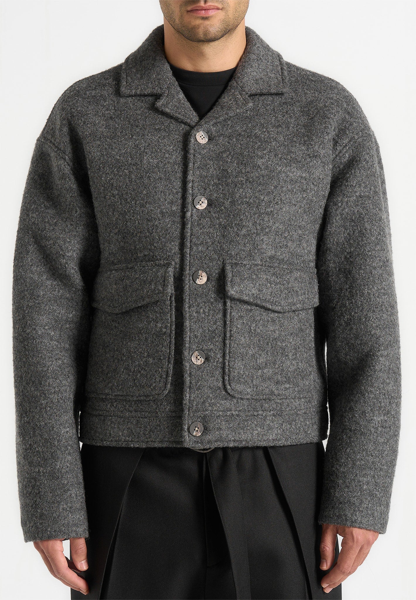 Aurel - Wool Jacket With Revere Collar - Grey