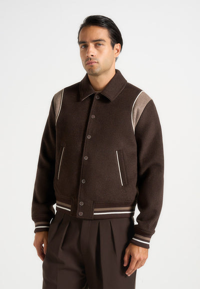 Nico - Contrast Wool Varsity Jacket - Brown