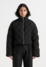 Woven Interlock Puffer Jacket - Black