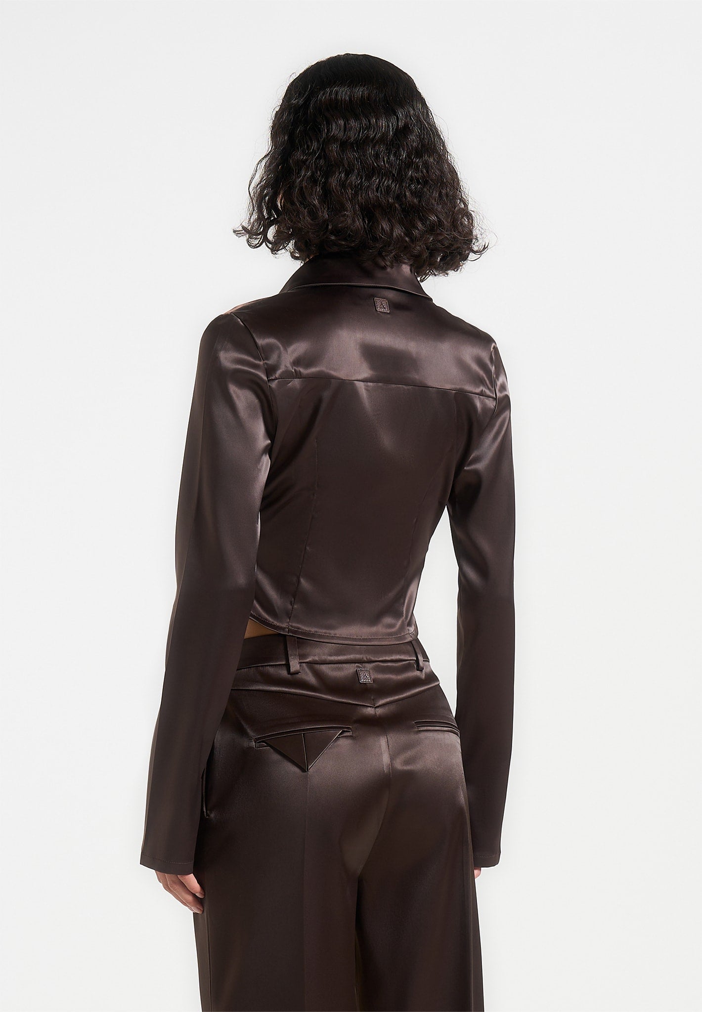 Satia - Satin Cowl Shirt with Chain Detail - Brown