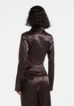 Satia - Satin Cowl Shirt with Chain Detail - Brown